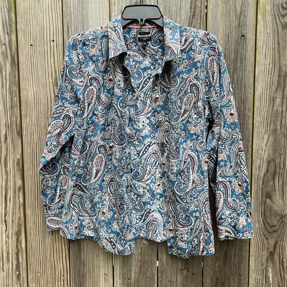 TALBOTS Paisley Long Sleeve Button Down Collared Top Women’s 16 petite